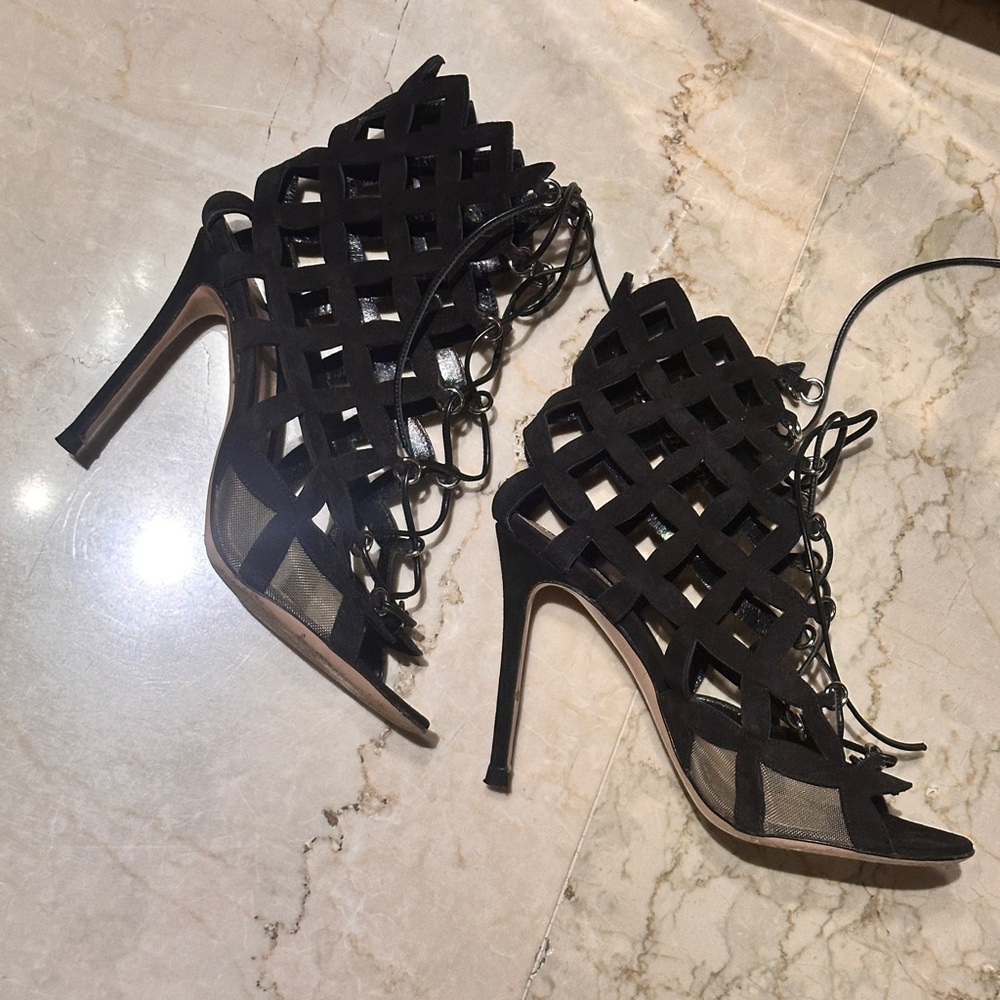Gianvito Rossi Black Lace-Up Heels